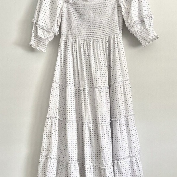 Hill House Nesli Nap Midi Dress White Pampelonne Paisley Smocked Women’s Large - Picture 3 of 6